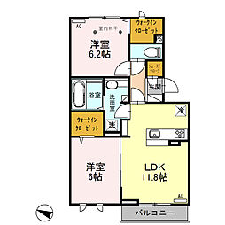 ロイジェントパークスレイクタウンIIＧ 2階2LDKの間取り