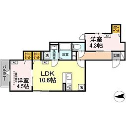 セレスティア六町III 3階2LDKの間取り