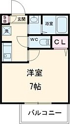 ヴィランテ長岡京 201 2階1Kの間取り