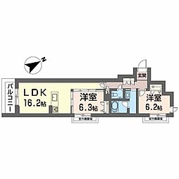 JR東海道本線 安城駅 徒歩16分の賃貸マンション 2階2LDKの間取り