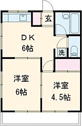 シャトー壱番館 201 2階2DKの間取り