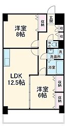 ソレイユ朝宮 3階2LDKの間取り