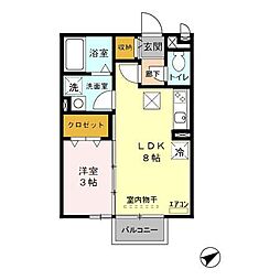アルバ　Ｂ 1階1LDKの間取り