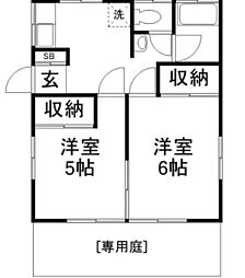 乙幡貸家 1階2DKの間取り