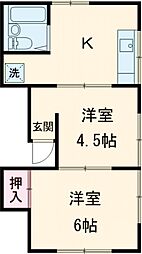 坂下アパートＳ 2階2Kの間取り
