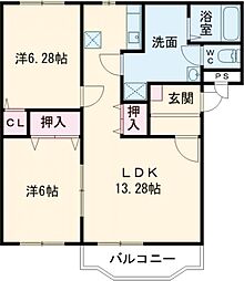 グレイスコートII 1階2LDKの間取り