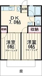 シティハイムひかりハイツ 1階2DKの間取り