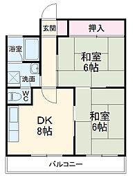 ロイヤルコーポ 6階2DKの間取り