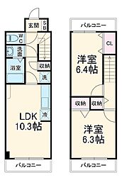 サンライズ幕張 3階2LDKの間取り
