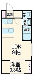 メゾンココン久地 1階1LDKの間取り