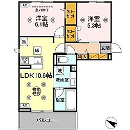 コニフェールIII 1階2LDKの間取り