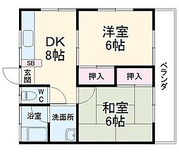 パンション・ホワイト 1階2DKの間取り