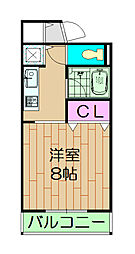 シャルル泉大津 3階ワンルームの間取り