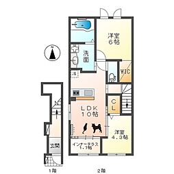 フランシーズ 2階2LDKの間取り