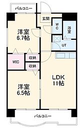 サンライズ八熊 9階2LDKの間取り
