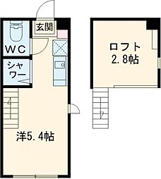 ハーモニーテラス桜上水III 1階ワンルームの間取り