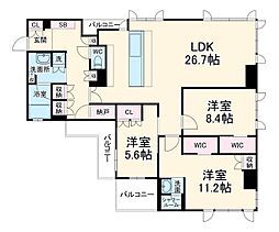 ジオ京都御池通 9階3LDKの間取り
