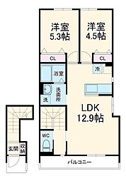 Lily津田沼 2階2LDKの間取り