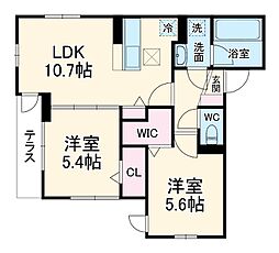 D-ROOMトリシア市川東大和田1丁目 101 1階2LDKの間取り
