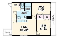 ジーニアススクエア四条高辻 4階2LDKの間取り
