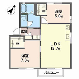 ソレーユ曙E 2階2LDKの間取り