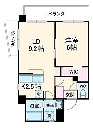 オアシスD棟 3階1LDKの間取り