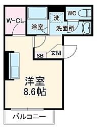 スタブリテラス桑名 2階ワンルームの間取り