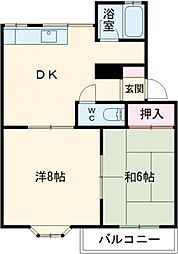 ストロベリーハイツ 2階2DKの間取り