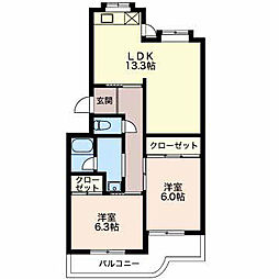ハイツサンスカイ 4階2LDKの間取り