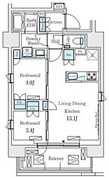 プライムガーデン恵比寿南 8階2LDKの間取り