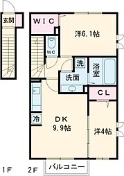 T’ｓ　Ｓｏｕｔｈ 2階2DKの間取り