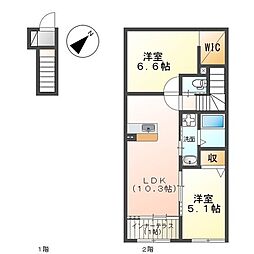 Ｌａｐｉｓ　水戸内原 2階2LDKの間取り