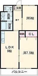 JR両毛線 国定駅 徒歩8分の賃貸マンション 3階2LDKの間取り