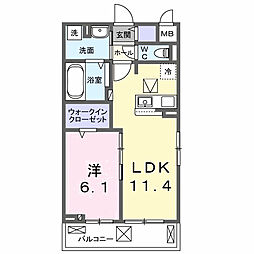 ラニカイ・Ｍ 1階1LDKの間取り
