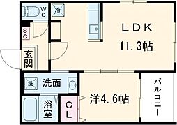 ボヌール太秦 301 3階1LDKの間取り