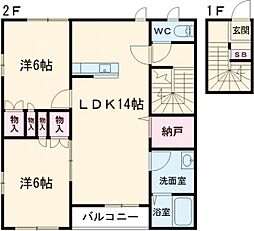 プレザントコートA 2階2LDKの間取り