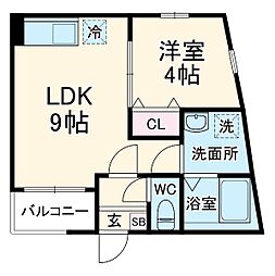 Cherim並木 3階1LDKの間取り