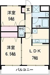 グランドパレスＮＳ−77 5階2LDKの間取り