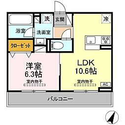 ビラフランカ 3階1LDKの間取り