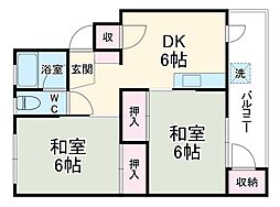 アシスト甲府マンション 4階2DKの間取り