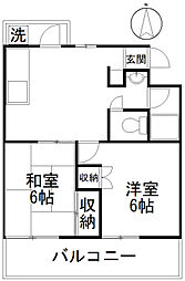 ヒルズ司I 3階2DKの間取り