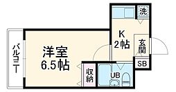 ジョイフル御池 2階1Kの間取り