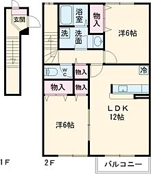 サンシティ　C 2階2LDKの間取り