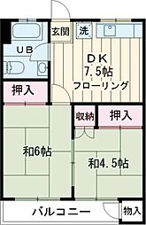 桜マンション 3階2DKの間取り