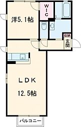 ケイコーポＣ 2階1LDKの間取り