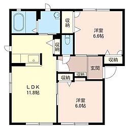 ソレアードＥ 2階2LDKの間取り