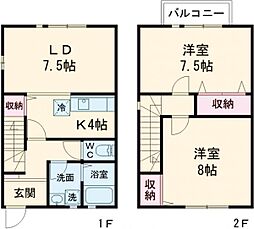 パルコート国立 1階2LDKの間取り