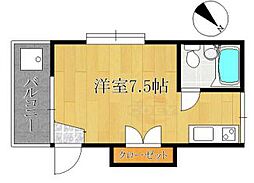 アカツキハイツ 2階ワンルームの間取り