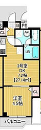 カイテキースV 3階1DKの間取り