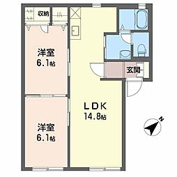 シンシア向山 1階2LDKの間取り